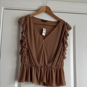 Express Brown Ruffle Sleeve Blouse